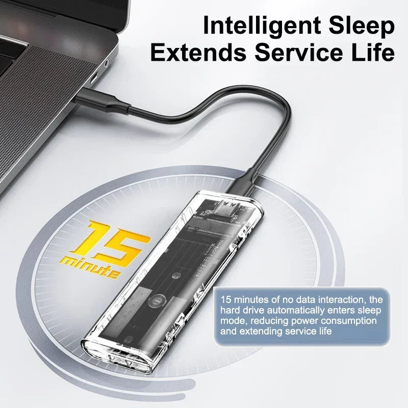 M.2 NGFF SATA SSD Case – USB Type-C Transparent External Enclosure, Tool-Free 5Gbps Adapter for 2230, 2242, 2260, 2280 SSDs