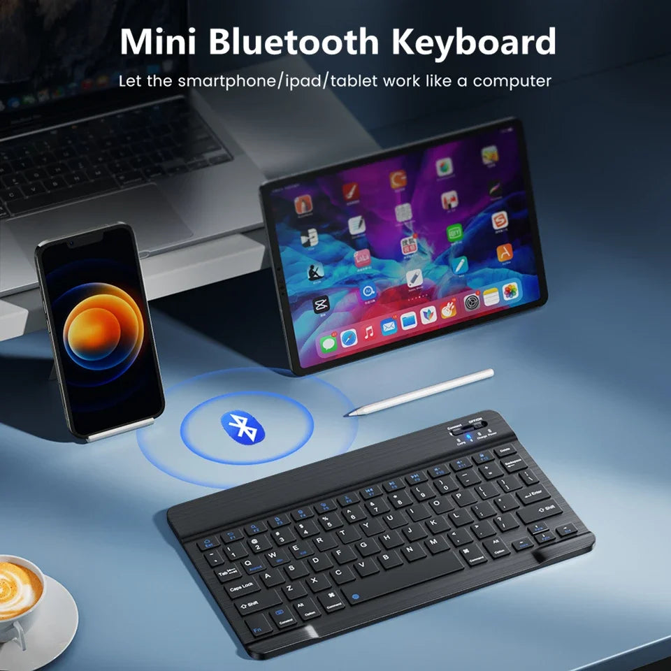 10" Bluetooth Wireless Rechargeable Keyboard – Russian, Spanish, French AZERT Layout for Android, iOS & Windows Tablets & Phones