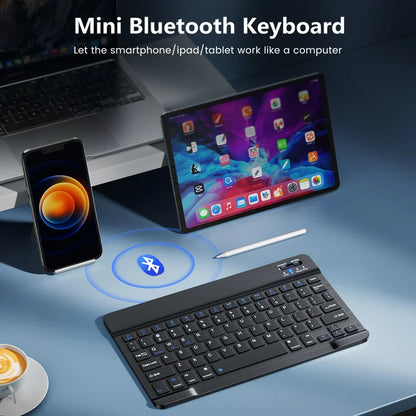 10" Bluetooth Wireless Rechargeable Keyboard – Russian, Spanish, French AZERT Layout for Android, iOS & Windows Tablets & Phones