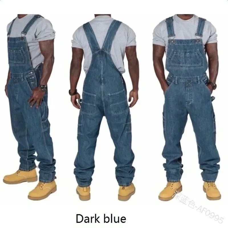 Men’s Denim Overalls - Casual Loose Fit Straight Leg Jeans with Pockets for Autumn & Plus Size Styles