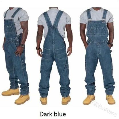Men’s Denim Overalls - Casual Loose Fit Straight Leg Jeans with Pockets for Autumn & Plus Size Styles