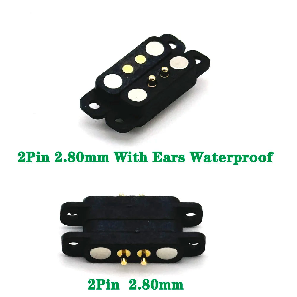 2-Pin Waterproof Magnetic Pogo Pin Connector - 2.8mm Pitch Spring-Loaded Male/Female DC Power Socket with Ears