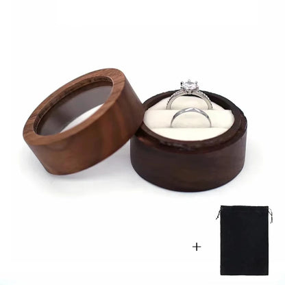 Custom Logo Wooden Ring Box – Engraved Walnut Wood Wedding & Engagement Box with Name & Date