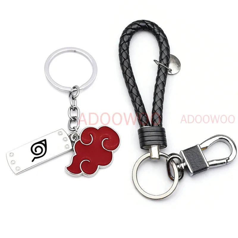 Bandai Naruto Red Cloud Alloy Keychain Set – 20 Styles Anime Woven Leather Rope Charm Car Pendant Punk Jewelry Gift Accessories