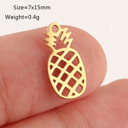 5pcs Stainless Steel Fruit Charms – Strawberry, Cherry, Pineapple & Watermelon Pendants for DIY Bracelets & Necklace Jewelry Making
