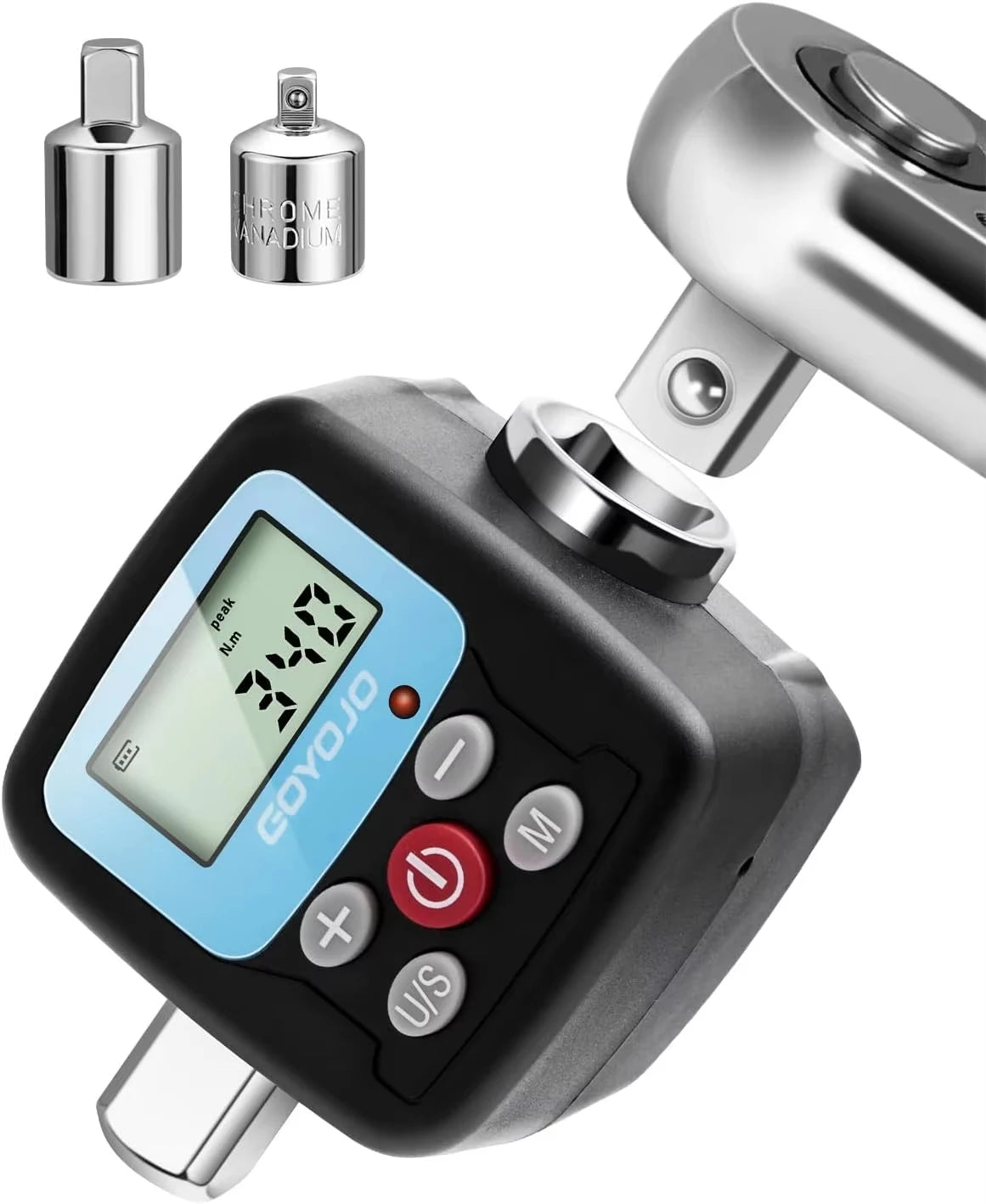 GOYOJO 1/2" Digital Torque Wrench Adapter - Electronic Torque Converter with Digital Display & 1/4", 3/8" Adapters for Cars