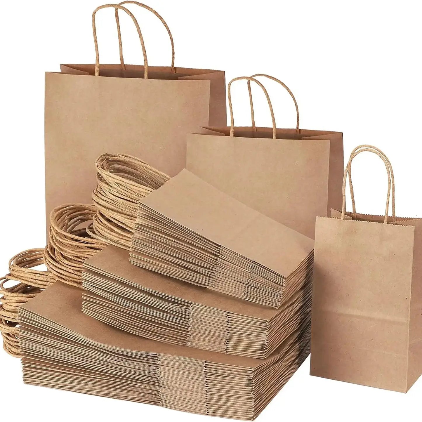 25/50pcs Brown Kraft Paper Gift Bags with Handles – Wedding, Birthday, Party Favor & Small Business Grocery Bags