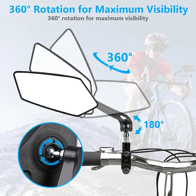 Adjustable Bicycle Rear View Mirror – Rotatable Handlebar Reflector with Wide-Angle Back Sight & Installation Tools