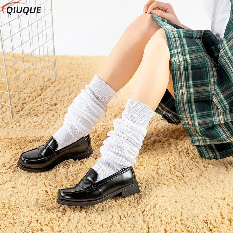 White & Black Loose Slouch Socks – JK Uniform Cosplay Leg Warmers for Women & Girls