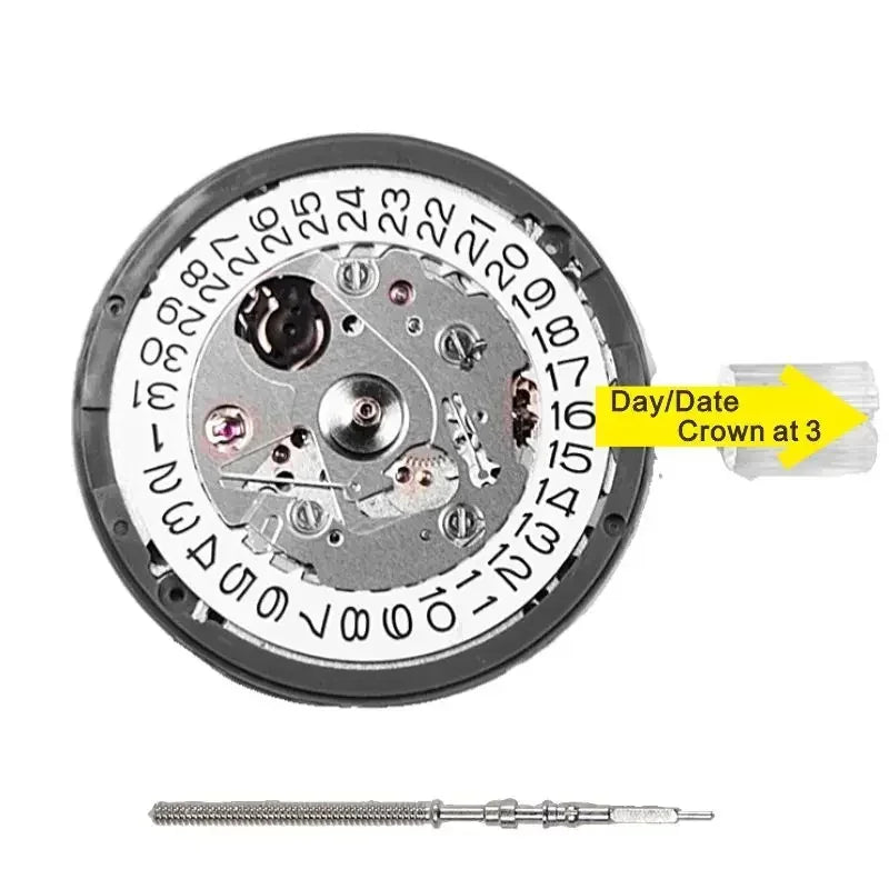 Original NH35A Automatic Mechanical Watch Movement – Crown at 3/3.8/6, Black Date Wheel, 24 Jewels Self-Winding Watch Repair Replacement Module