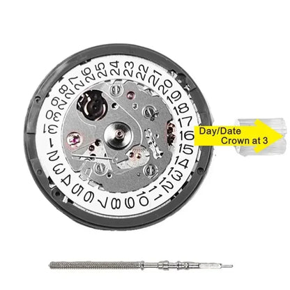 Original NH35A Automatic Mechanical Watch Movement – Crown at 3/3.8/6, Black Date Wheel, 24 Jewels Self-Winding Watch Repair Replacement Module