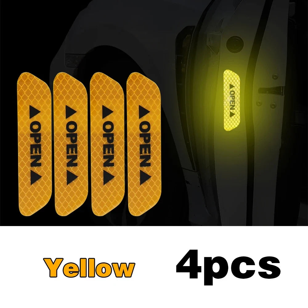 4PCS Reflective Car Door Safety Stickers — Warning Decals for Interior & Exterior Vehicle Protection