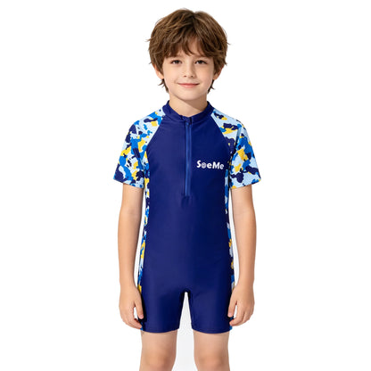 Girls' Pink One-Piece Swimsuit - Cute Short-Sleeve Kids Beach Swimwear for Ages 3–10