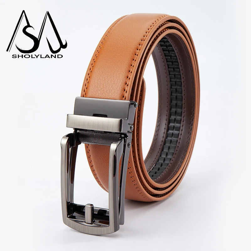 Men’s Classic Leather Belt – Trendy Two-Layer Cowhide with Alloy Automatic Buckle for Business & Casual Wear