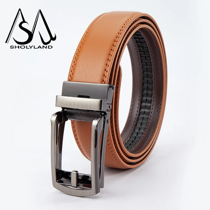 Men’s Classic Leather Belt – Trendy Two-Layer Cowhide with Alloy Automatic Buckle for Business & Casual Wear