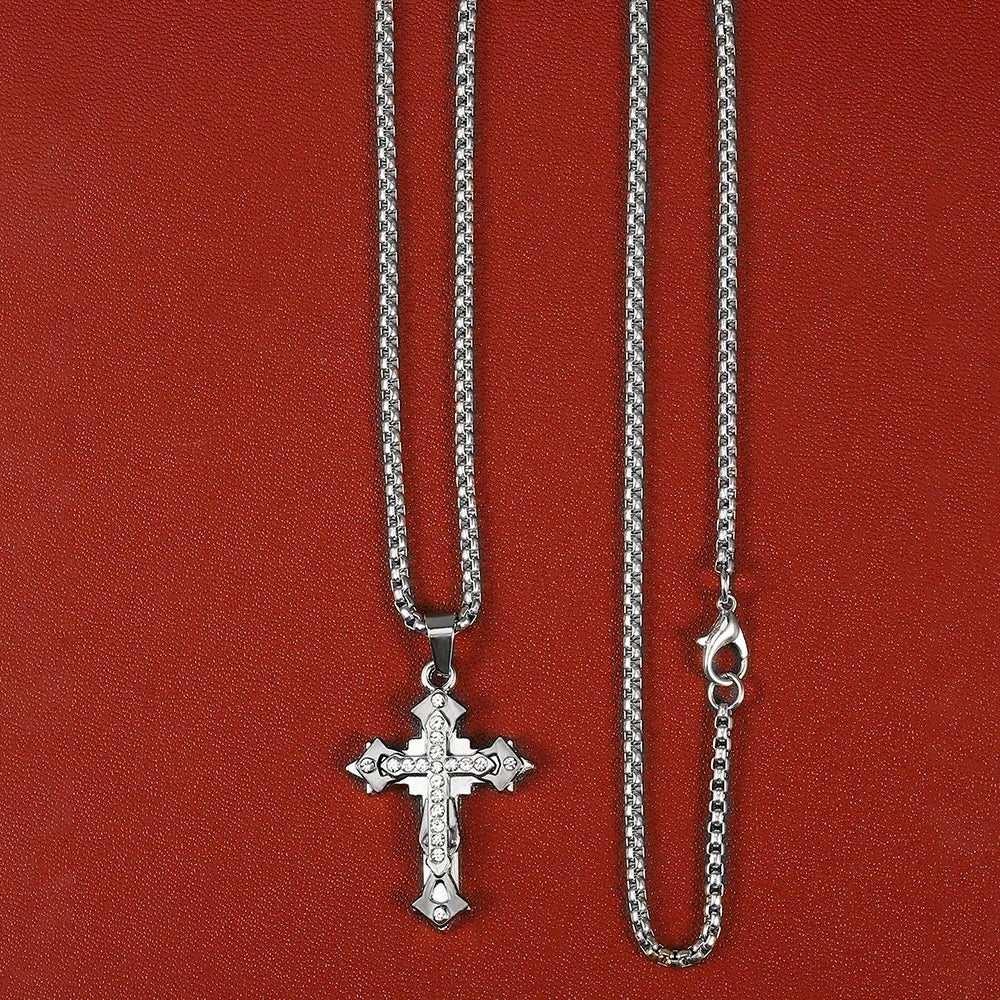 High-Quality Titanium Steel Cross Necklace – Non-Fading Hip-Hop Pendant Chain for Men & Women, Trendy Fashion Gift Jewelry