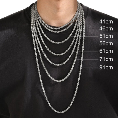 304 Stainless Steel Twist Rope Chain Necklace – PVD Gold Plated, 2-5mm Width for Men & Women, Fashion Accessories
