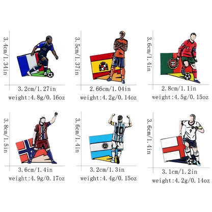 Football Enamel Brooch Pins - 3-Piece Soccer Player Lapel Badge Set for Backpacks, Clothing & Fans