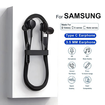 Type-C Wired Earphones for Samsung Galaxy S23/S22/S21 Ultra – In-Ear Headphones with 3.5mm Sound Quality for A54/A34/A53 Series