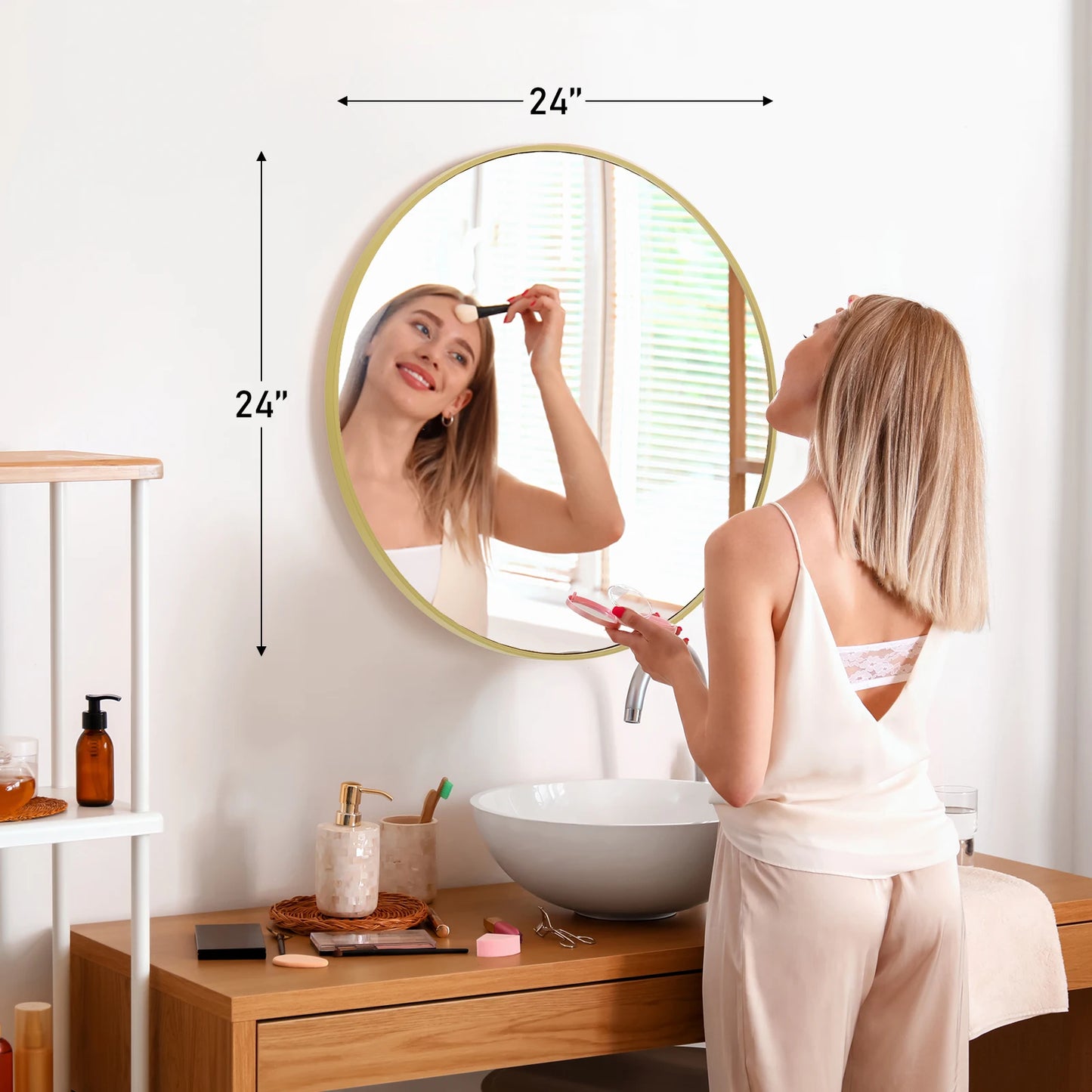 Large 30" Round Wall Mirror – Gold Matte Metal Frame Vanity Mirror with Tempered Glass for Bedroom & Living Room