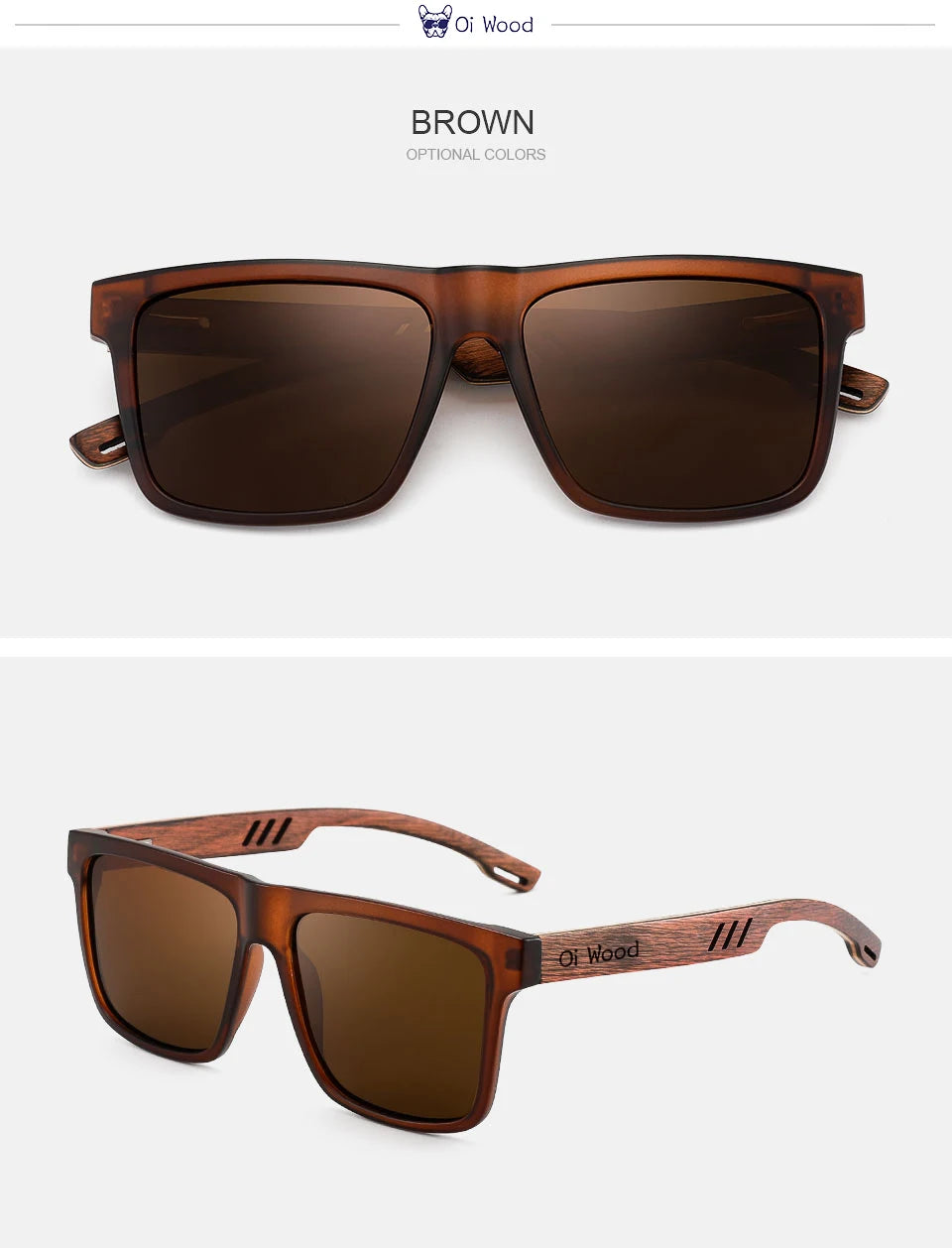Oi Wood Square Polarized Sunglasses for Men — UV400 Fashion Sport & Driving Sun Glasses