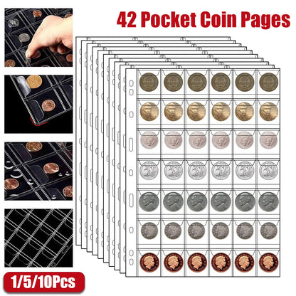 42 Pocket Coin Collection Pages - 9 Hole Coin Sleeves for Collectors, Stamps, Badges & Hobby Storage