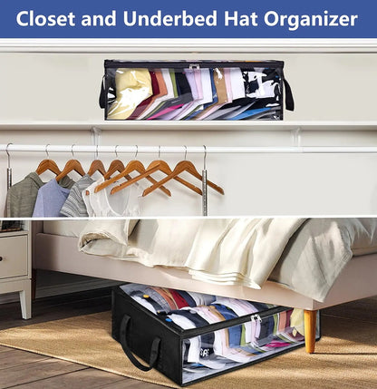 Large Capacity Hat Organizer - Black Non-Woven Cap Holder, Foldable Storage Hanging Bag for Hats and Clothes