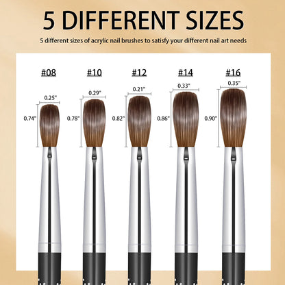 KEMEISI Kolinsky Acrylic Nail Brush Set - #8-#16 Sizes, 3D Pure Handmade Brushes for Professional Acrylic Application - Nail Art Mastery at Your Fingertips