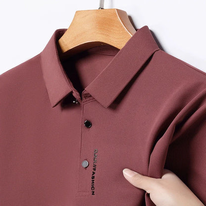 Men's Short Sleeve Polo Shirt - Breathable Solid Color Casual Business Style Top