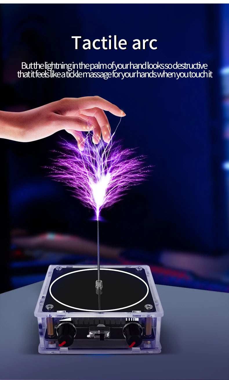 Music Tesla Coil Bluetooth/AUX – Dual Mode Music Box with Touchable Artificial Lightning, Audio Input for Science Experiments