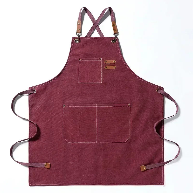 New Fashion Canvas Kitchen Apron – Unisex Chef Work Apron for Grill, Restaurant, Bar, Shop, Cafes, and Beauty Nail Studios