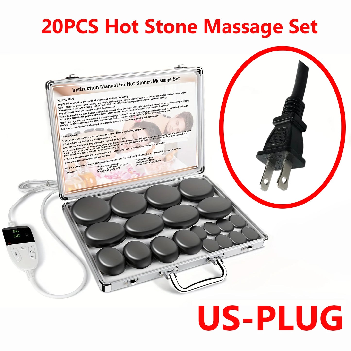 Adjustable Temperature Hot Stone Massage Set with Heater – Professional Spa Tool for Neck and Body Relaxation