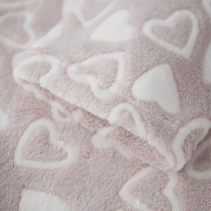 Women's Plush Flannel Bathrobe - Heart Print Fuzzy Long Sleeve Robe with Belt