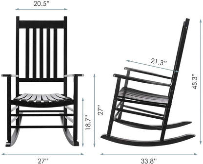 Wooden Porch Rocking Chair – High Back Outdoor Rocker for Adults, Patio & Garden Seating