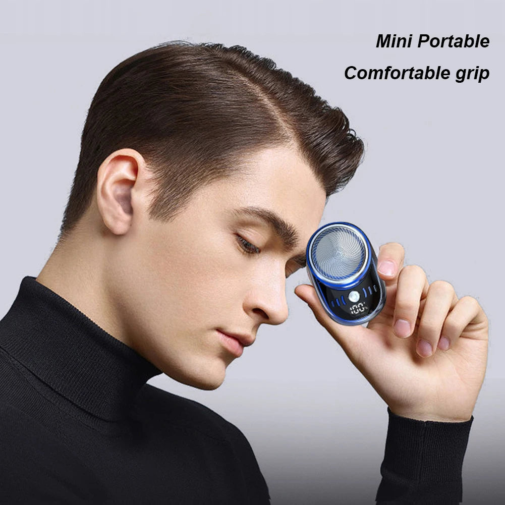 Mini Electric Shaver — Portable USB Rechargeable Travel Razor with Digital Display & Detachable Head for Beard
