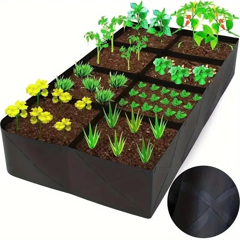 128-Gallon Rectangular Planting Bag – Multi-Grid Seedling Bed with 8 Mouth Openings for Flowers & Vegetables