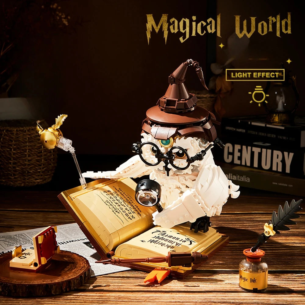 Magical World Owl Doctor Building Blocks — Magic Book & Light Animal Bird Model Toy for Boys, Kids’ Assembly & Christmas Gift