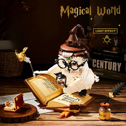 Magical World Owl Doctor Building Blocks — Magic Book & Light Animal Bird Model Toy for Boys, Kids’ Assembly & Christmas Gift
