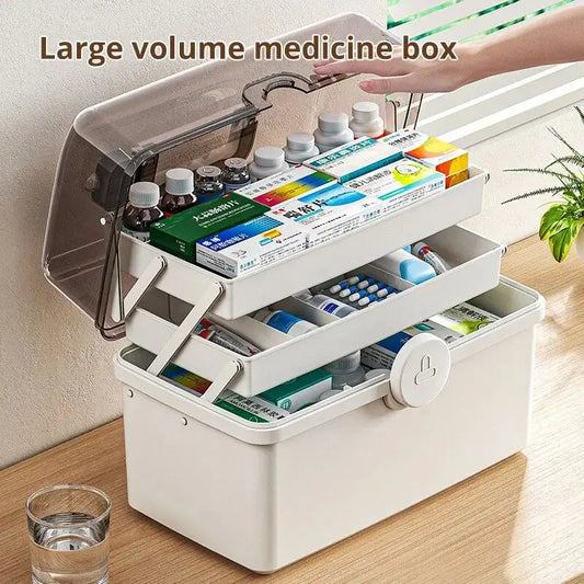 White Large Capacity Medicine Box – Multi-Layer Home Storage Organizer for Medicines