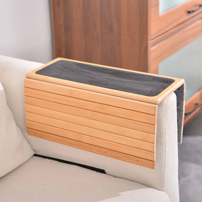 Bamboo Couch Cup Holder – Anti-Slip Foldable Sofa Armrest Tray for Cups, Snacks & Remote Control   1/2