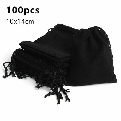 100pcs Velvet Drawstring Bags – Jewelry Gift Pouches for Wedding, Party, Sweets & Display (5x7/7x9/10x14cm)