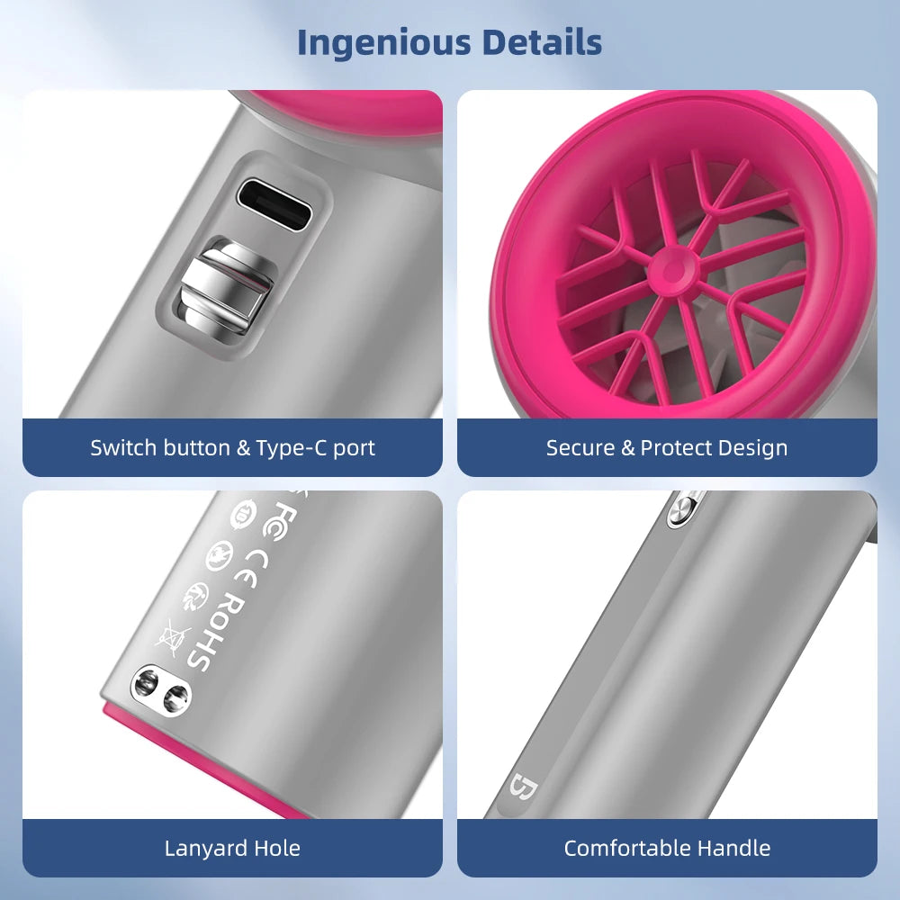Mini Rechargeable Handheld Fan — Strong Wind with 100-Speed Digital Display