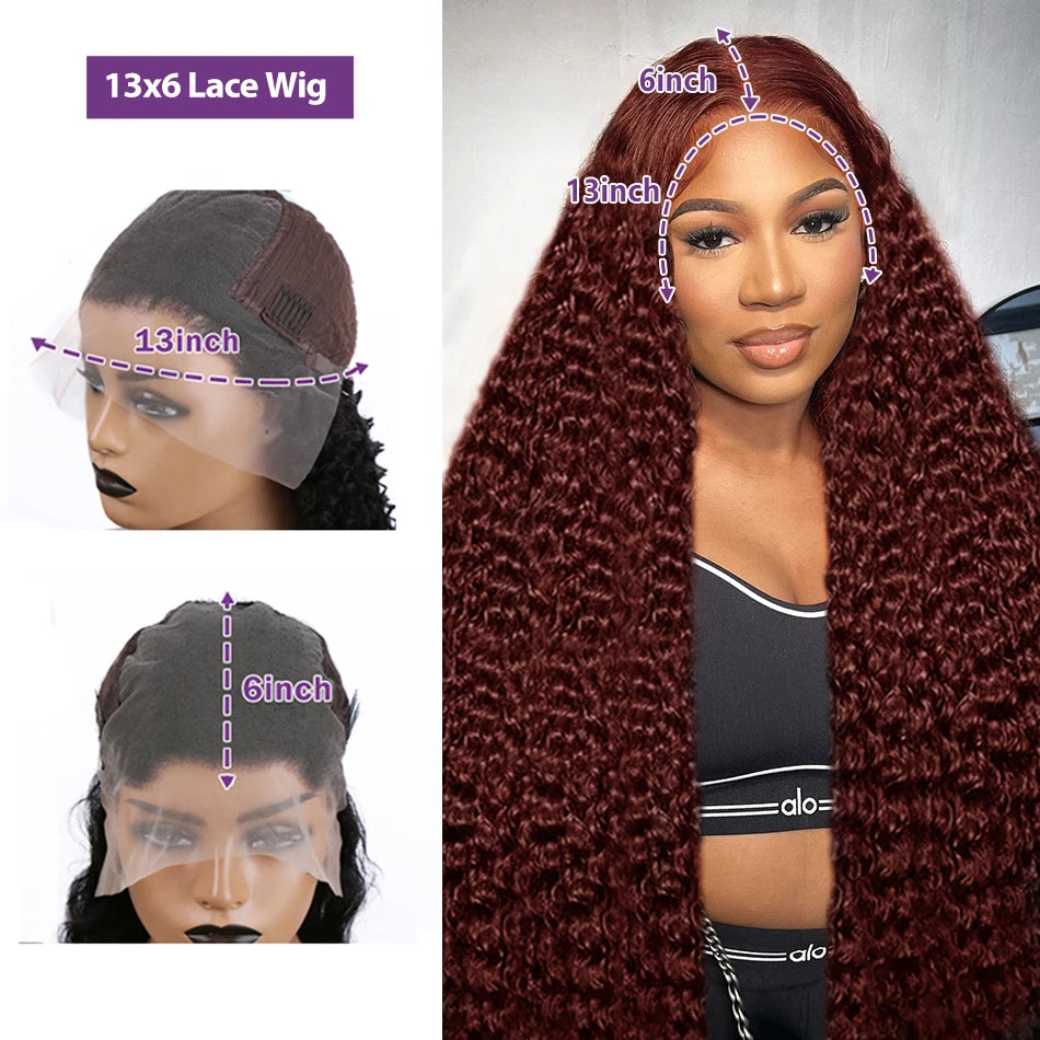 30–40 Inch Reddish Brown Human Hair Wig – 13x6/13x4/13x7 HD Lace Frontal, 250% Density Colored Deep Wave Curly Wig