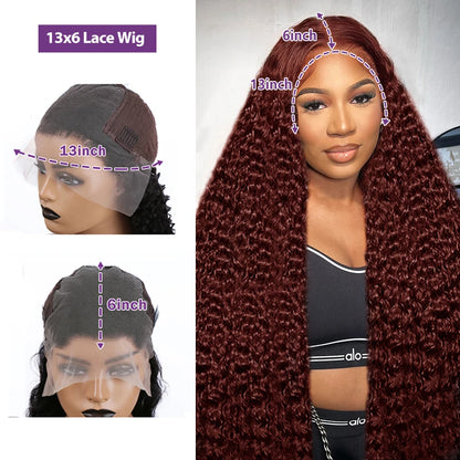 30–40 Inch Reddish Brown Human Hair Wig – 13x6/13x4/13x7 HD Lace Frontal, 250% Density Colored Deep Wave Curly Wig