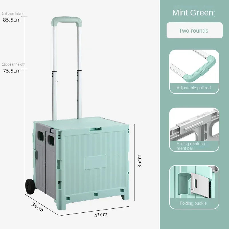 Portable Camping Trolley Storage Box - Folding Outdoor Organizer with Adjustable Handle for Picnics & Travel
