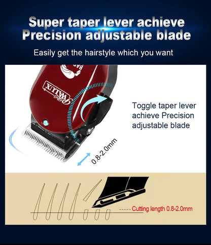 WALUX Professional AC220-240V Hair Clipper – 10W Powerful Hair Trimmer with 2M Cable & 8 Guard Combs for Home Use