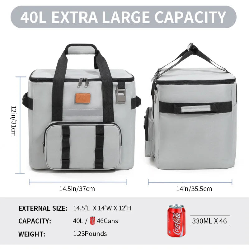 40L Large Thermal Food Carrier Bag – Insulated Leakproof Cooler Tote with Zipper for Women, Portable Picnic, Camping & Beach Use