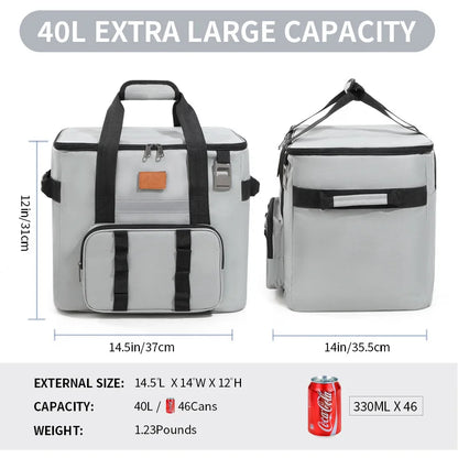 40L Large Thermal Food Carrier Bag – Insulated Leakproof Cooler Tote with Zipper for Women, Portable Picnic, Camping & Beach Use