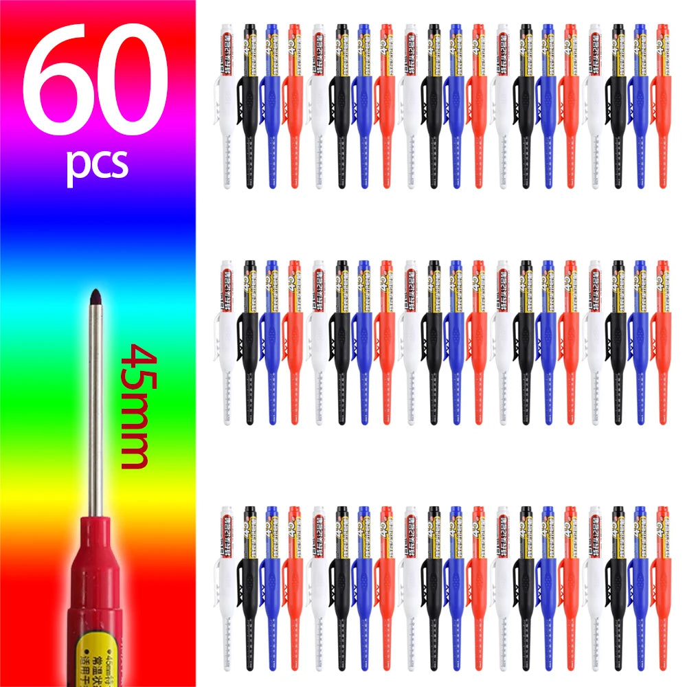 45mm Deep-Hole Carpenter Marker Pen - Long-Nib Woodworking Marking Pen for Measuring & Construction