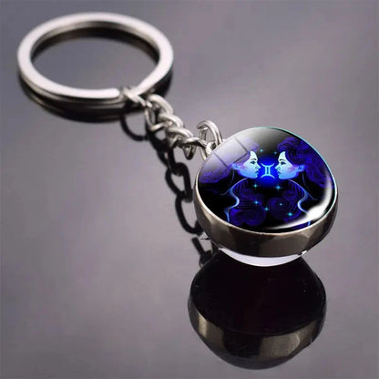 S12 Constellation Keychain – Luminous Double-Sided Zodiac Glass Ball Pendant for Men & Women